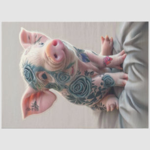 Decoupage Whimsical Piglet Flower Tattoo  Tissue Paper