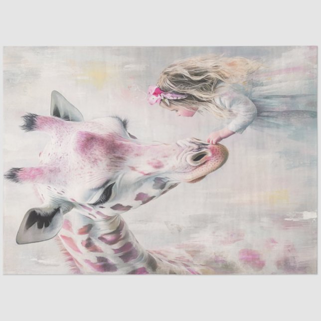 Decoupage Whimsical Pink Giraffe Lil Girl  Tissue Paper (Front)