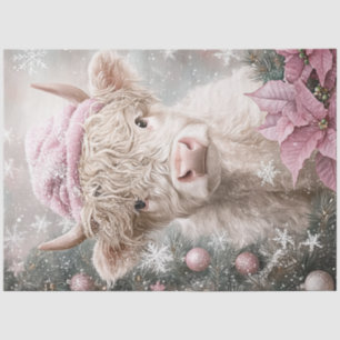Decoupage Whimsical Pink Highland Cow Winter Scene Tissue Paper