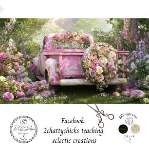 Decoupage Whimsical Pink Vintage Truck & Flowers Tissue Paper