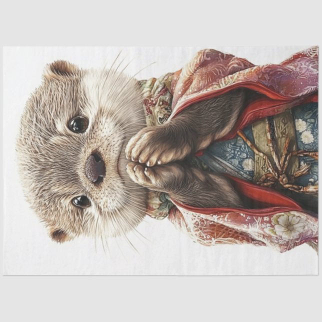 Decoupage Whimsical Praying Otter Japanese Style Tissue Paper (Front)