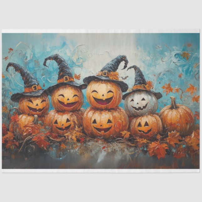 Decoupage Whimsical Pumpkin Family Fall Season  Tissue Paper (Front)