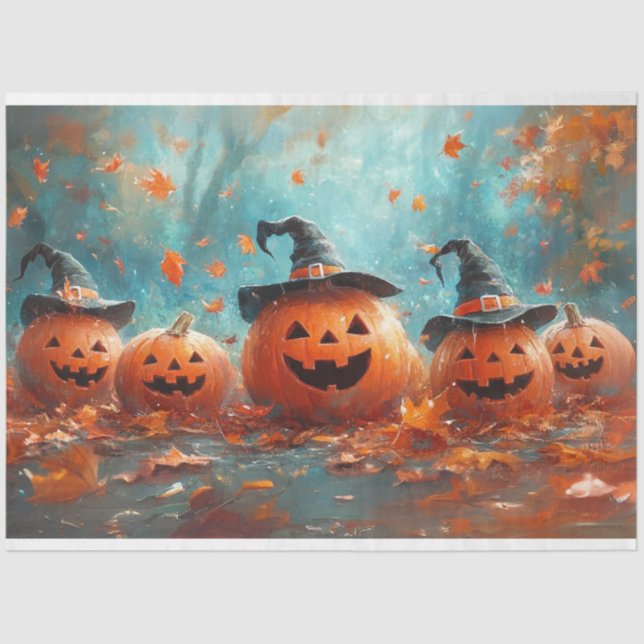 Decoupage Whimsical Pumpkin Jack-o-Lantern Family Tissue Paper (Front)