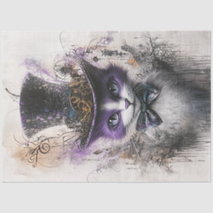 Decoupage Whimsical Purple Black Cat Top Hat Tissue Paper