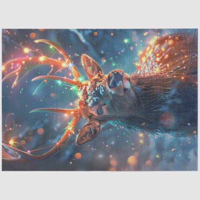 Decoupage Whimsical Reindeer with Lights Tissue Paper (Front)