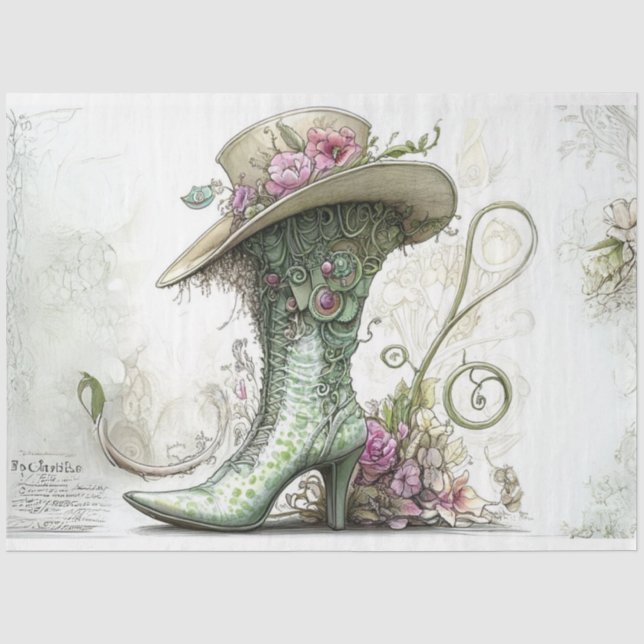 Decoupage Whimsical Scrapbooking Vintage Boot Tissue Paper (Front)