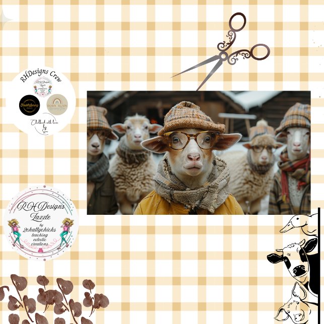 Decoupage Whimsical Sheep Winter Clothes & Glasses Tissue Paper (Creator Uploaded)