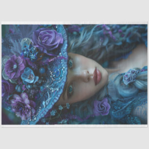 Decoupage Whimsical Southern Bell Lady Teal Purple Tissue Paper