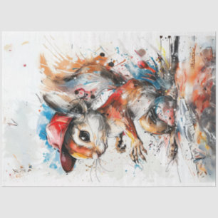 Decoupage Whimsical Splash Art Squirell Painting Tissue Paper