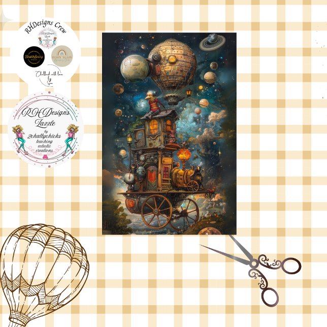 Decoupage Whimsical  Steampunk Hot Air Balloon  Tissue Paper (Creator Uploaded)