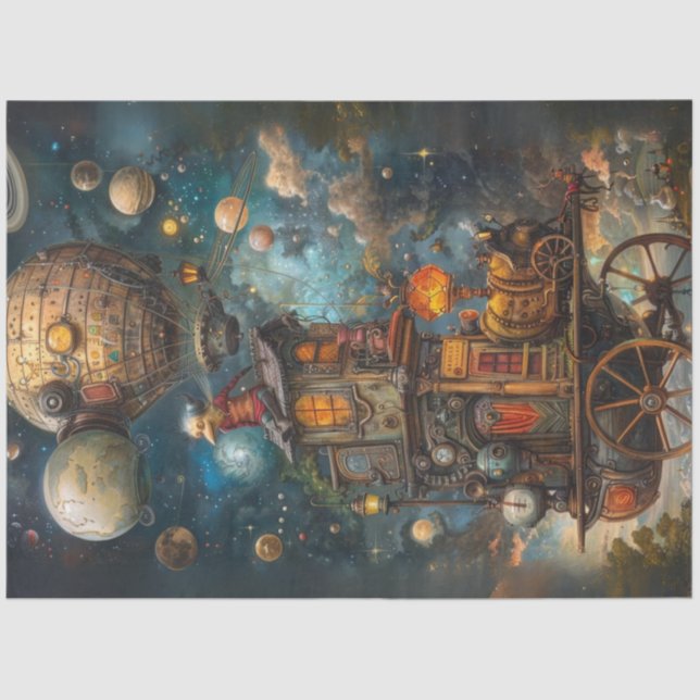 Decoupage Whimsical  Steampunk Hot Air Balloon  Tissue Paper (Front)