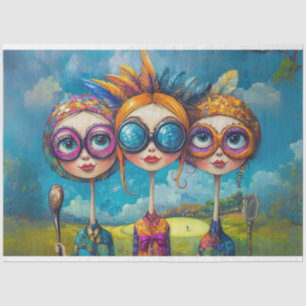 Decoupage Whimsical Swinging Sisters Golfing 1 Tissue Paper