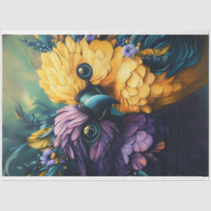 Decoupage Whimsical Teal Yellow Conure Parrots  Tissue Paper