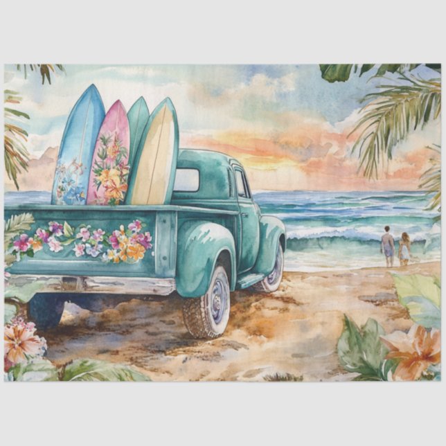 Decoupage Whimsical Truck Surfboard Beach Setting  Tissue Paper (Front)