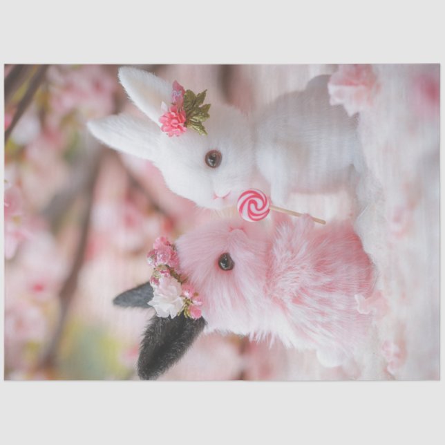 Decoupage Whimsical Valentine Bunny Couple  Tissue Paper (Front)