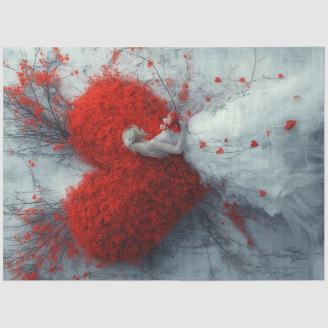 Decoupage Whimsical Valentine Heart & Lady  Tissue Paper (Front)