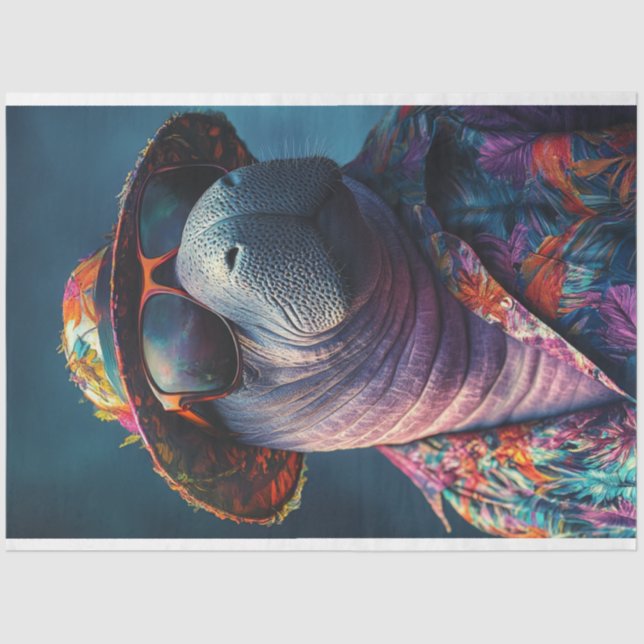 Decoupage Whimsical Vibrant Coloured Beach Manatee Tissue Paper (Front)