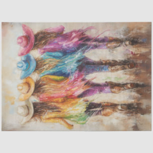 Decoupage Whimsical Vibrant Coloured Cowgirls Tissue Paper