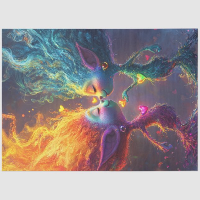 Decoupage Whimsical Vibrant Heart Fairy Characters Tissue Paper (Front)