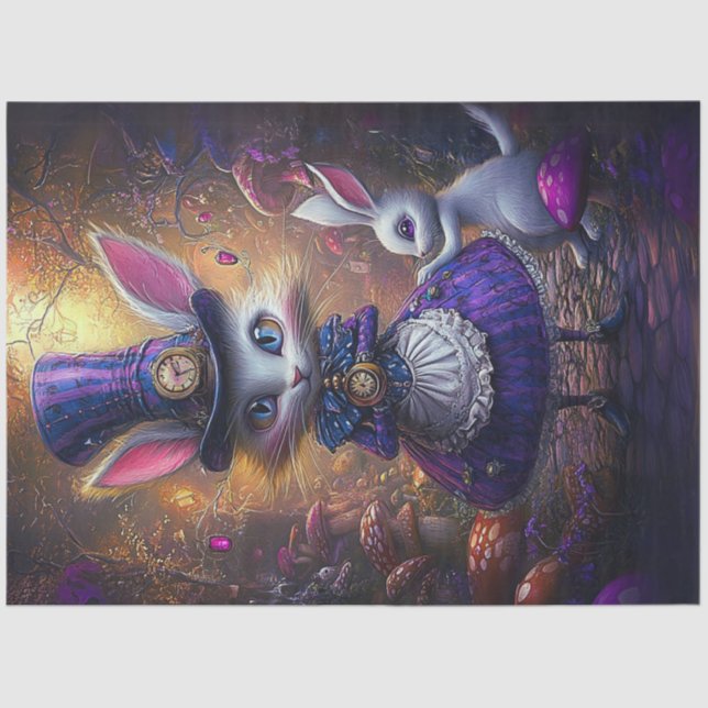 Decoupage Whimsical Victorian Rabbit Gold & Purple Tissue Paper (Front)