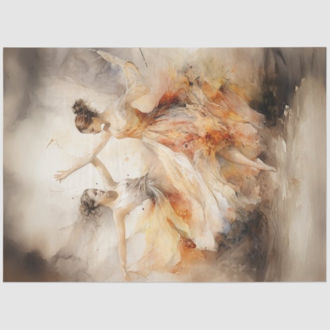 Decoupage Whimsical Watercolor Ballet Dancers Tissue Paper (Front)