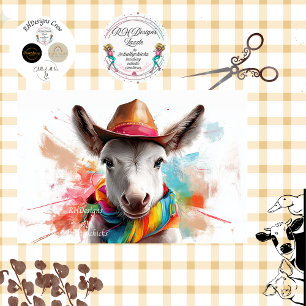 Decoupage Whimsical Western Donkey Vibrant Colours Tissue Paper