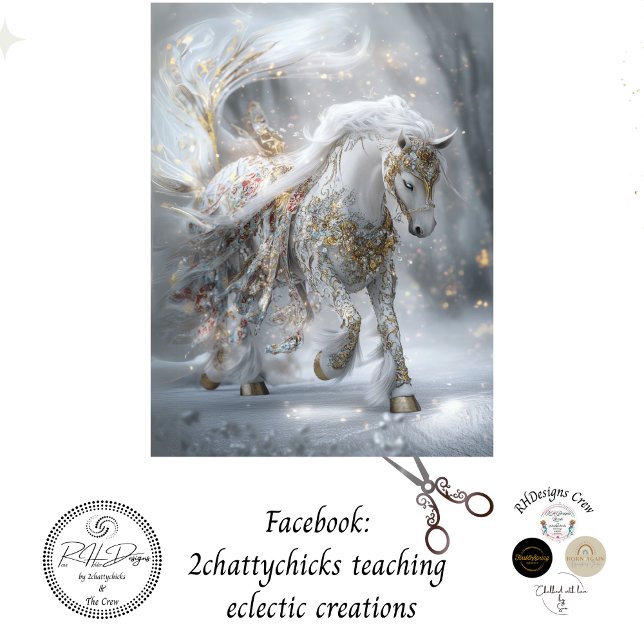 Decoupage Whimsical White Embellished Horse Tissue Paper (Creator Uploaded)