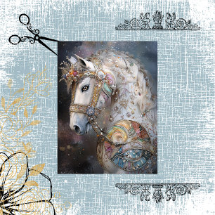 Decoupage Whimsical White Horse Adorned Gemstones Tissue Paper