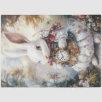 Decoupage Whimsical White Rabbit Alice Adventures