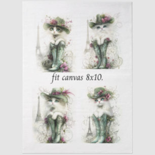 Decoupage Whimsical Wispy Cats 8 x 10 Canvas Tissue Paper