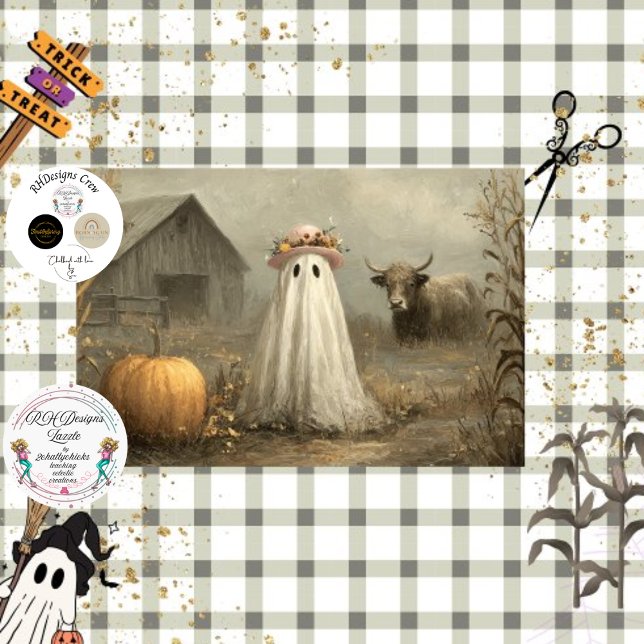 Decoupage Whimsy Ghost & Highland Cow  Halloween Tissue Paper (Creator Uploaded)