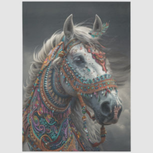 Decoupage White Ceremonial American Indian Horse Tissue Paper