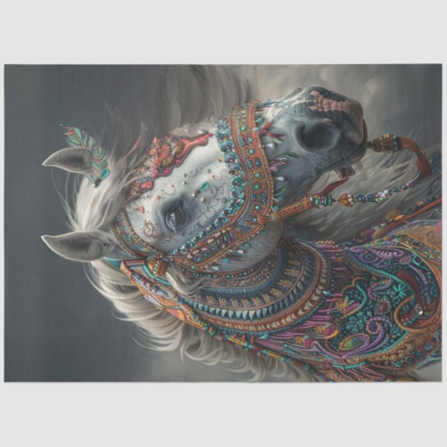 Decoupage White Ceremonial American Indian Horse Tissue Paper (Front)