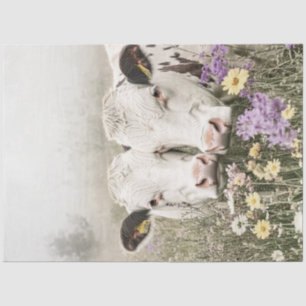 Decoupage White Cows in Field Wildflowers Tissue Paper