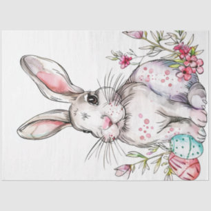 Decoupage White Easter Rabbit Flowers  Tissue Paper
