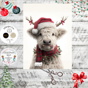 Decoupage White Highland Calf Antlers Candy Cane  Tissue Paper