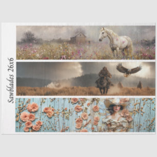 Decoupage White Horse Wildflower Woman Portrait  Tissue Paper