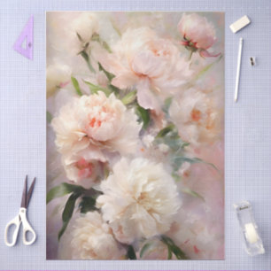 Decoupage White & Pink Peonies Watercolor Art Tissue Paper
