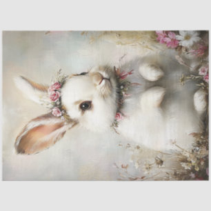 Decoupage White Rabbit Easter Flower Crown  Tissue Paper