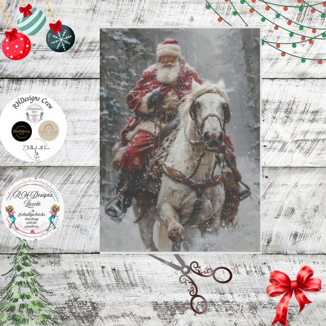 Decoupage Winter Wonderland Santa Riding Horse Tissue Paper (Creator Uploaded)