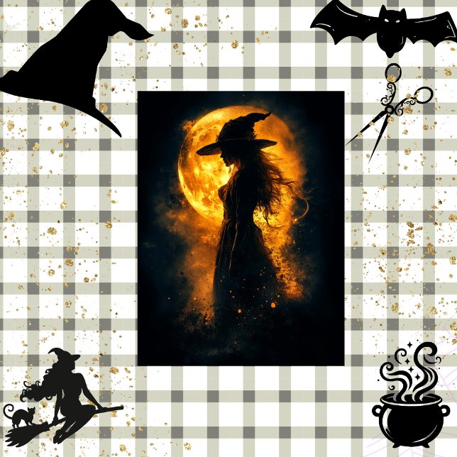 Decoupage Witch Silhouette Glowing Orange Moon  Tissue Paper (Creator Uploaded)