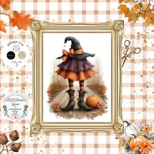 Decoupage Witch Striped Stockings Curled-toe Boots Tissue Paper