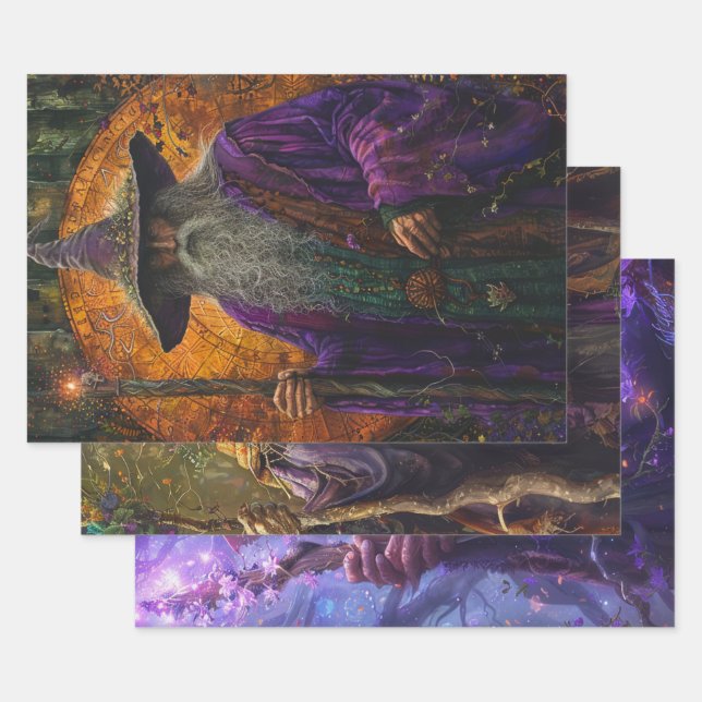 Decoupage Wizards Eldric Enchanter  Wrapping Paper Sheet (Set)