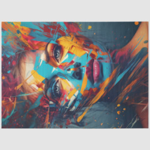 Decoupage Woman's Abstract Mixed Media Painting Tissue Paper