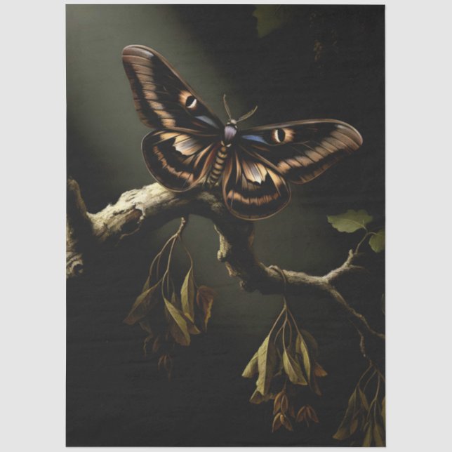 Decoupage Woodland Moth Illustration Tissue Paper (Front)