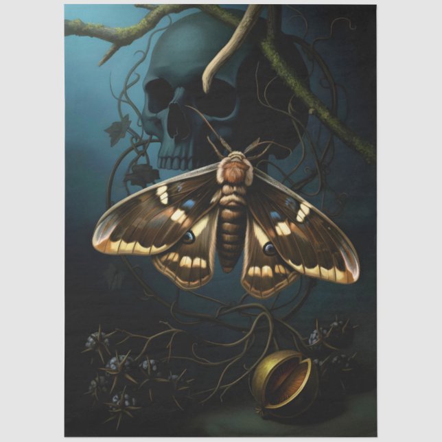 Decoupage Woodland Moth Illustration Tissue Paper (Front)