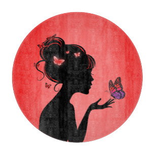 Decoupling The Woman Butterflies Red Cutting Board
