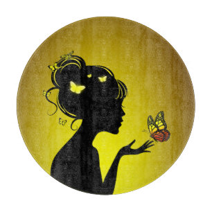 Decoupling The Woman Butterflies Yellow Cutting Board