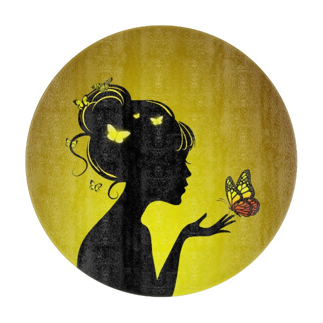 Decoupling The Woman Butterflies Yellow Cutting Board (Front)