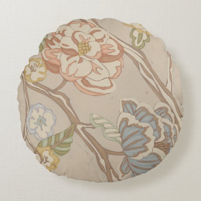 Decrative Organza Chintz Floral Design Round Cushion (Front)